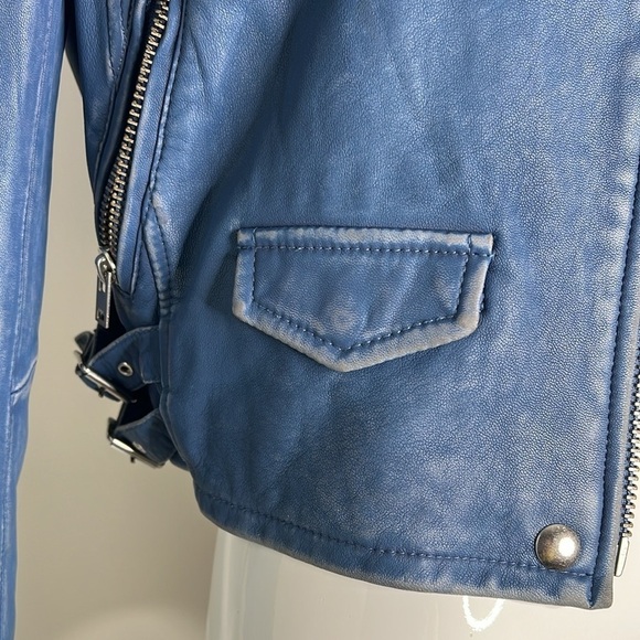 IRO ASHVILLE SZ 36 / US 4 LAMB LEATHER JACKET BLUE DENIM - Picture 9 of 16